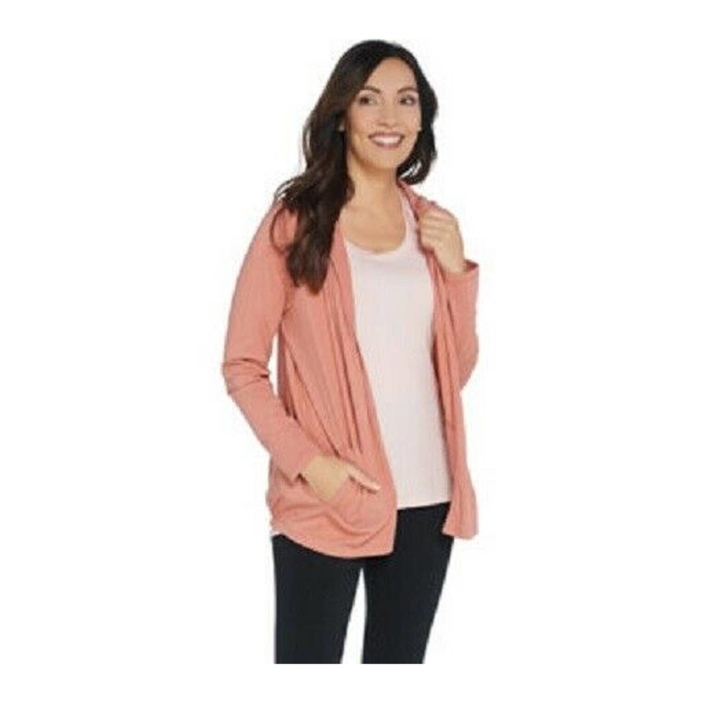 AnyBody Loungewear XX-Small Cozy Knit Hooded Cardigan Dark Blush Pink 2XS XXS